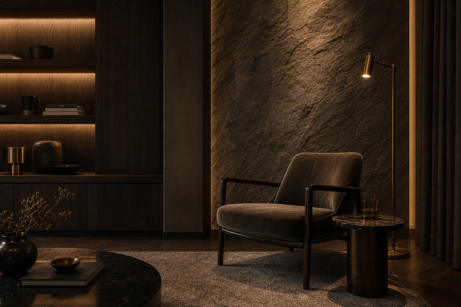 Stimmungsvolle Lounge mit Designleuchte